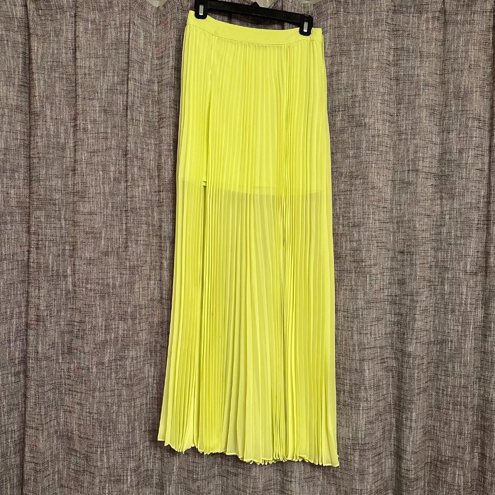 BEBE Citron (Neon Green / Yellow) Skirt with Overlay Pleated Maxi